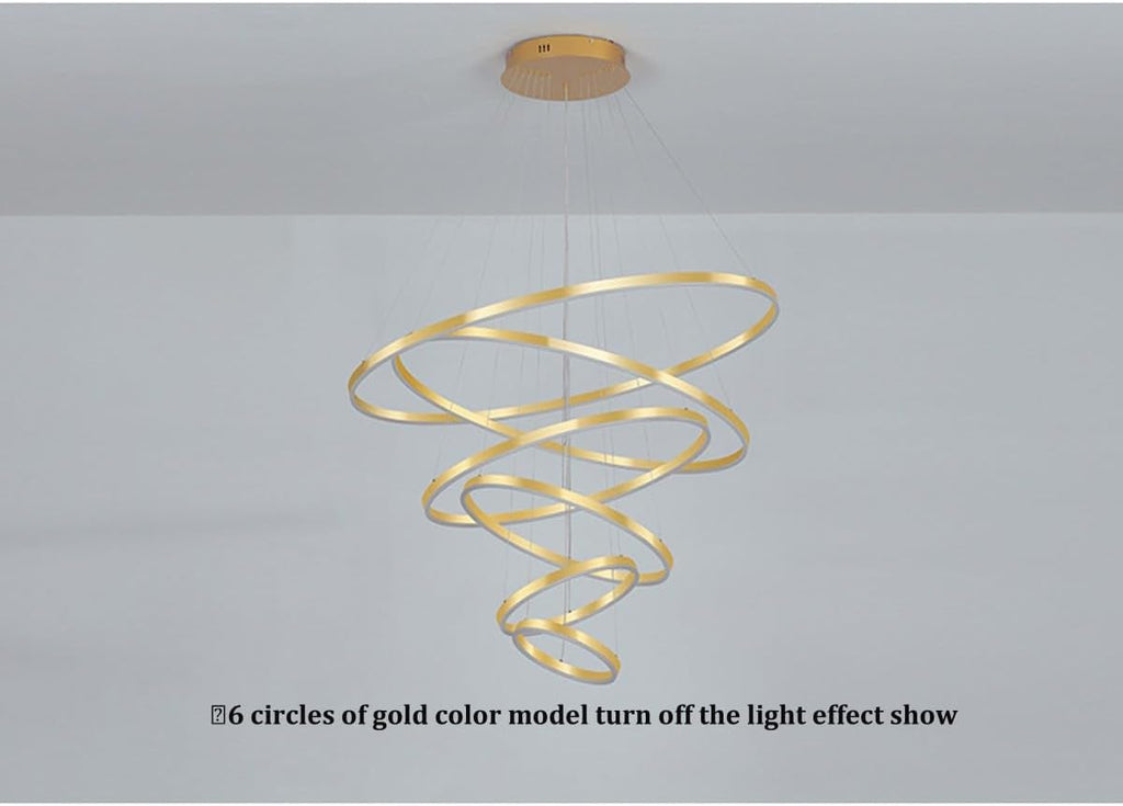 Modern LED Chandelier 6 Rings Gold with Remote Control for High Ceiling E67078