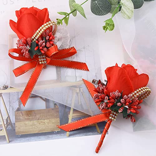 Wrist Corsage 4 Pack Wedding Bridal Rose Wristband Flower for Bride Bridesmaid I30870