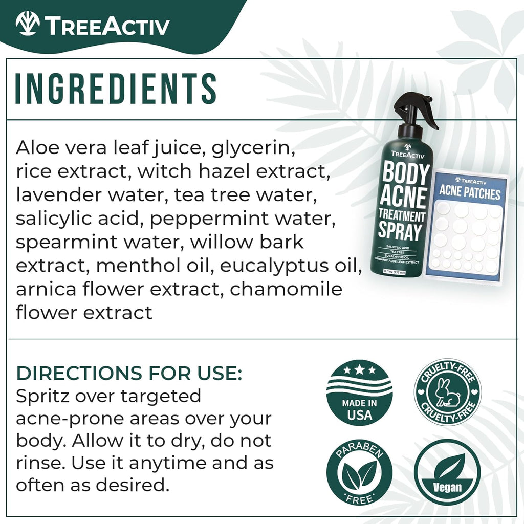 Body Acne Treatment Spray with Salicylic Acid and Tea Tree Oil E351