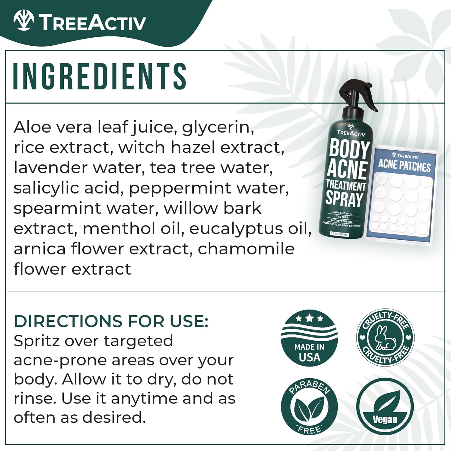 Body Acne Treatment Spray with Salicylic Acid and Tea Tree Oil E351
