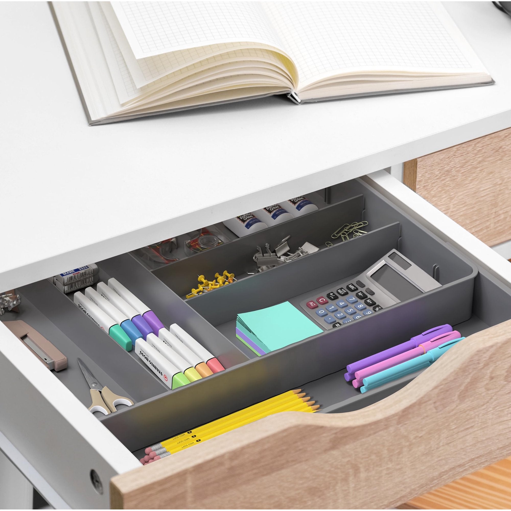 Expandable cutlery tray for kitchen drawers, gray U853952