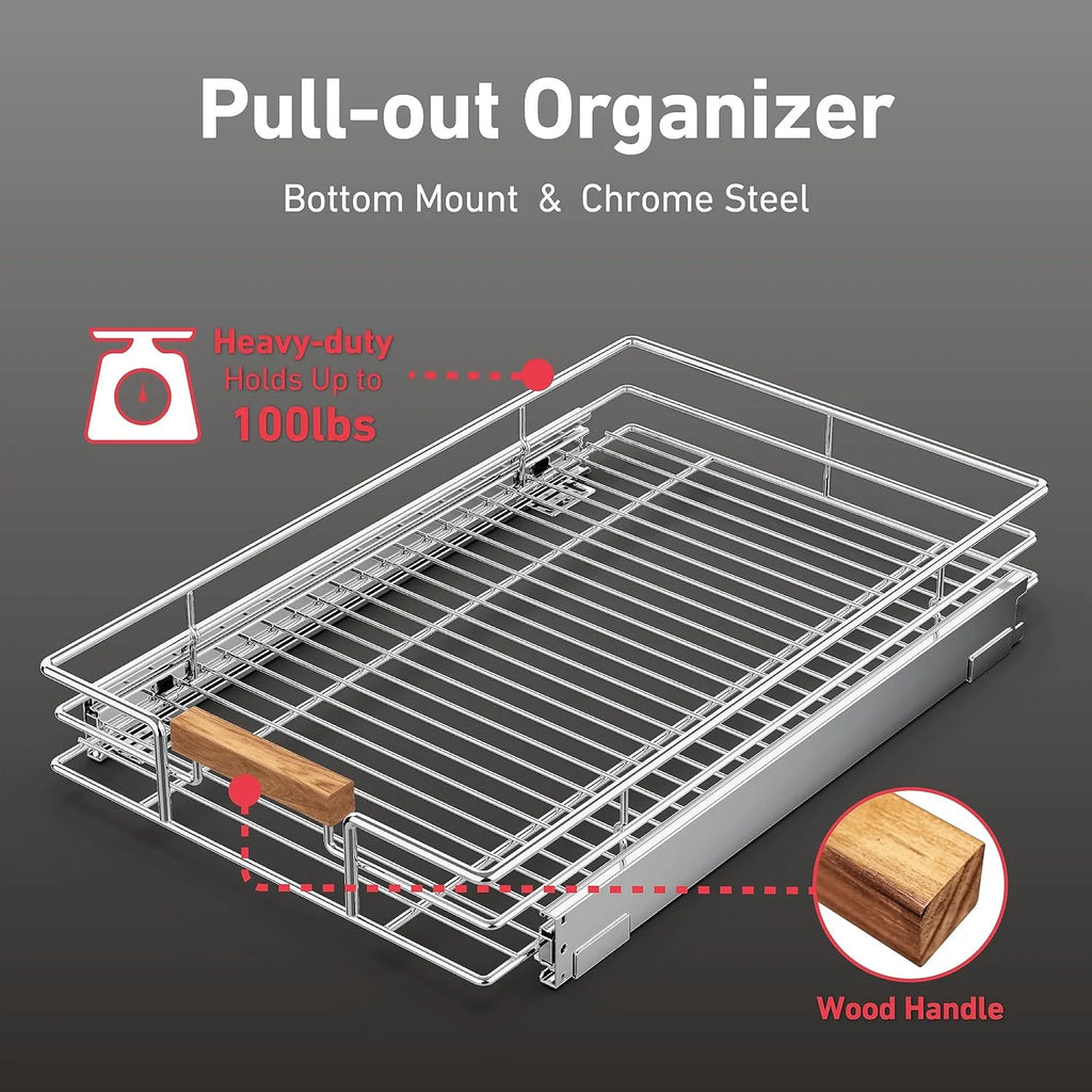 Pull Out Cabinet Organizer, Heavy Duty Slide Out Pantry Shelves, Chrome Y7083