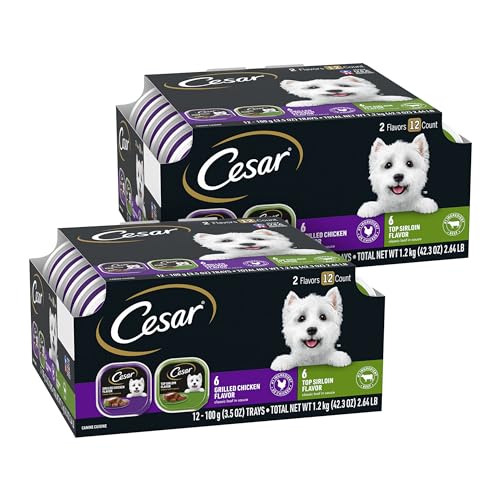 CESAR Adult Wet Dog Food Classic Loaf in Sauce Poultry Lovers Variety Pack, 3.5 oz. Easy Peel Trays with Real Chicken, Turkey or Duck, Pack of 36