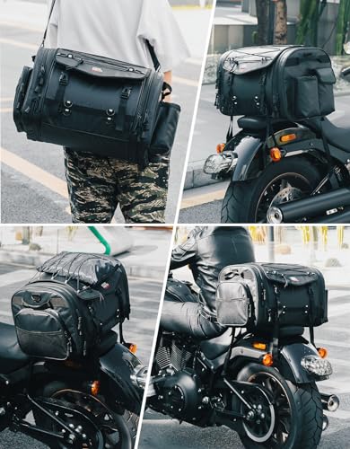 Motorcycle Travel Luggage Bags, 60L Expandable Waterproof Tail Bag with Rain Cover W924961