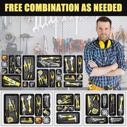 Tool Box Organizer Tray Divider, 60 Pack, 5 Sizes, Black Plastic Bins for Garage and Desk Storage X349