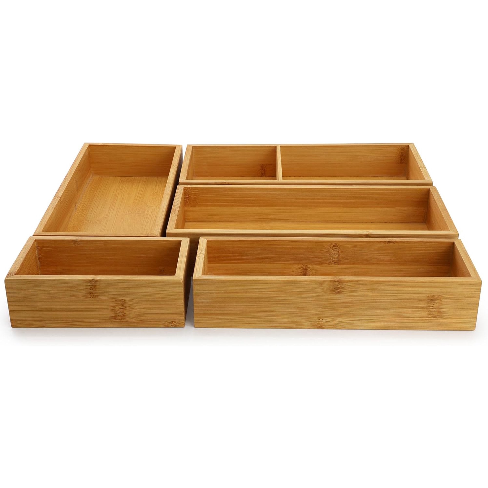 Bamboo Drawer Organizer Tray for Utensils and Desk Storage W30834