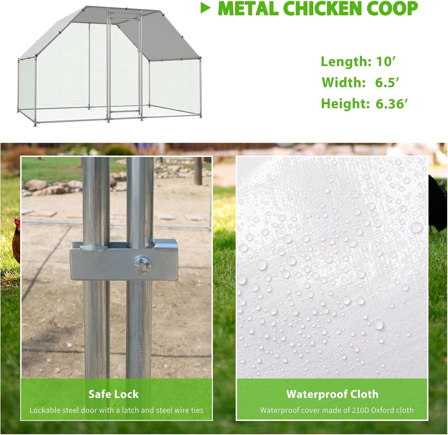 Walk-in Metal Chicken Coop with Water-Resistant UV Cover Outdoor Poultry Pen C5619