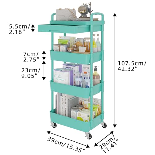 Rolling Utility Cart with Drawer, 3-Tier Storage Organizer, Black A207