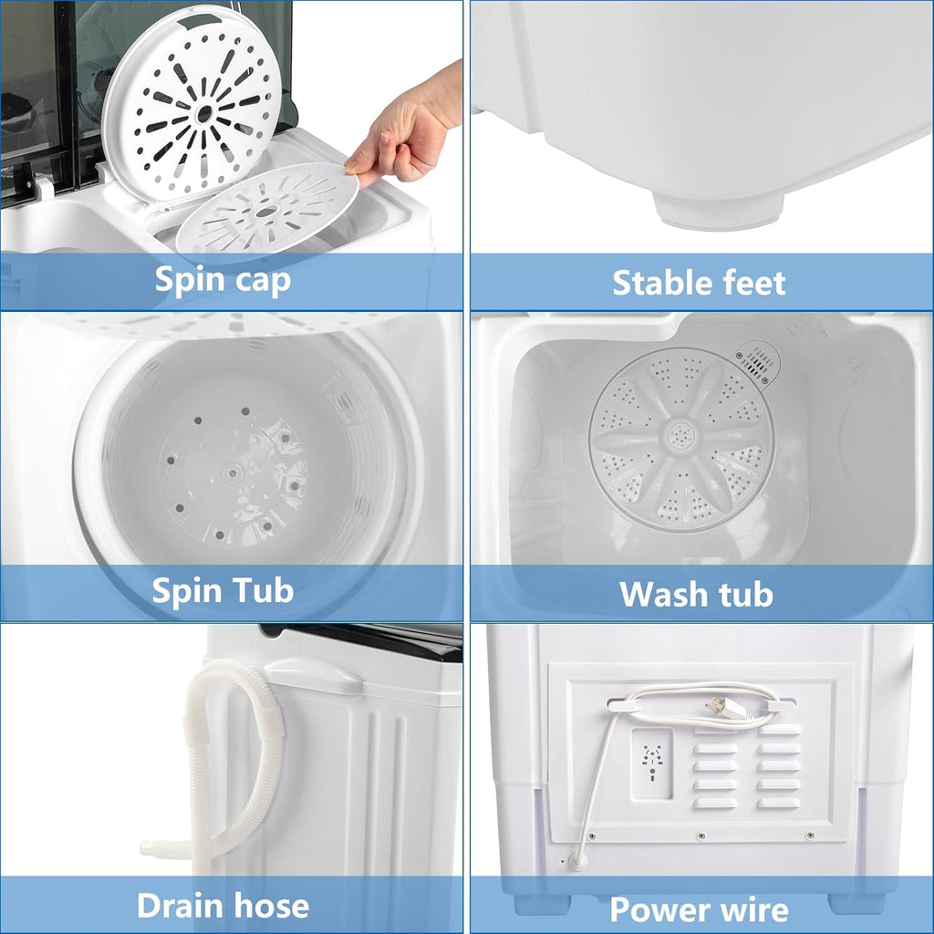 Portable Compact Twin Tub Washer with Spin Cycle and Gravity Drain T425