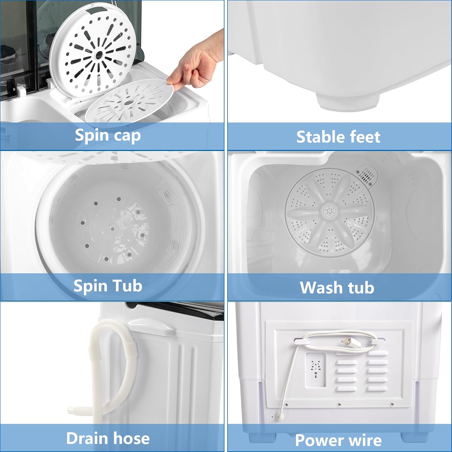 Portable Compact Twin Tub Washer with Spin Cycle and Gravity Drain T425
