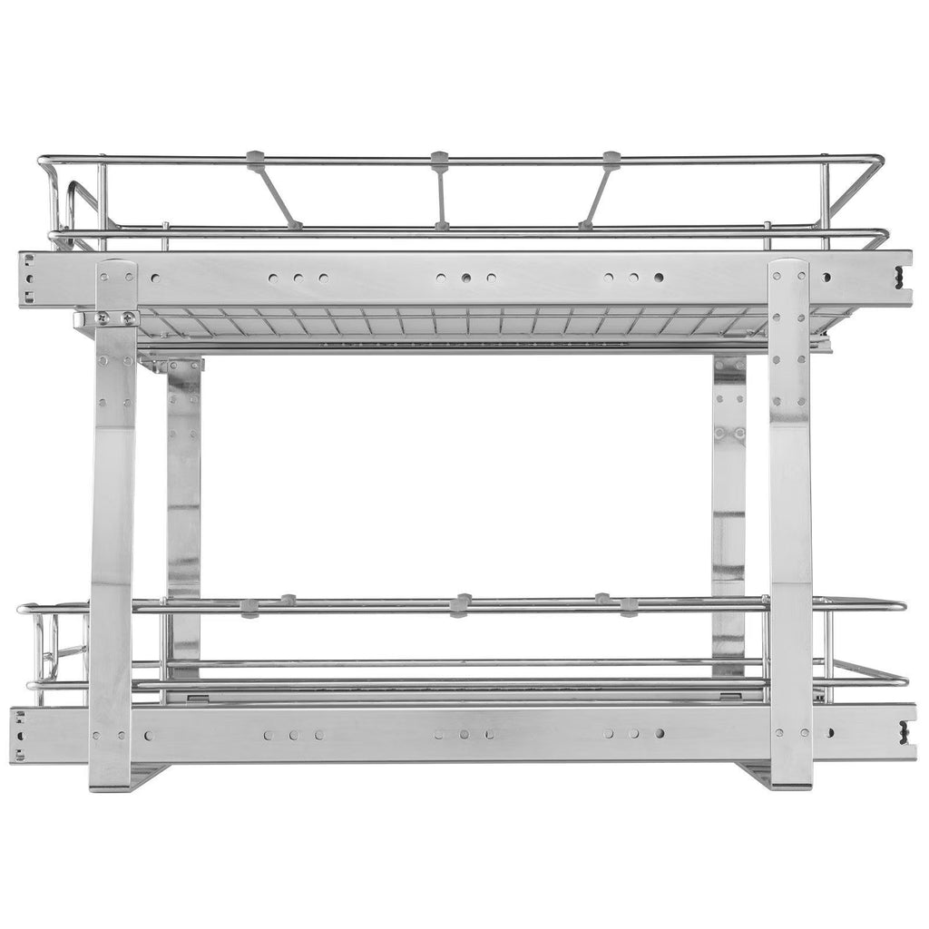 2 Tier 20 Inch Wide x 21 Inch Deep Pull Out Cabinet Organizer, Heavy Duty Slide Out Pantry Shelves, Chrome Steel Roll Out Drawers for Kitchen Cabinet Storage