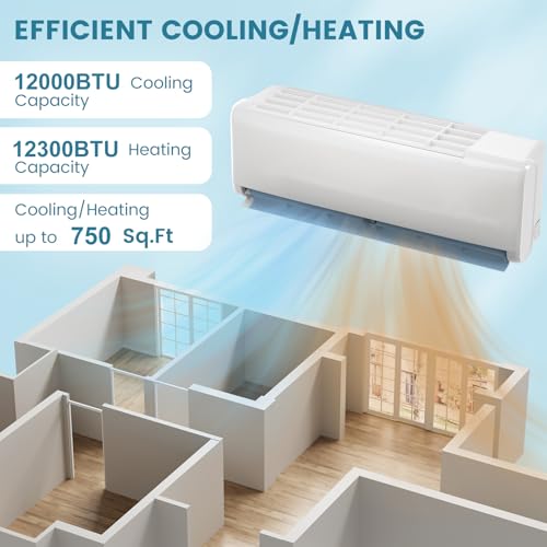 12000 BTU Mini Split Air Conditioner and Heater, Ductless Inverter System, 208-230V, Cools Up to 750 Sq Ft I593770
