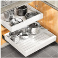 Pull out Cabinet Organizer, Expandable(11.7-19.7) Heavy Duty Slide out Drawers Fixed with Adhesive Nano Film for Pots, Roll out Shelf Storage for Kitchen Base Cabinet Organization(White)