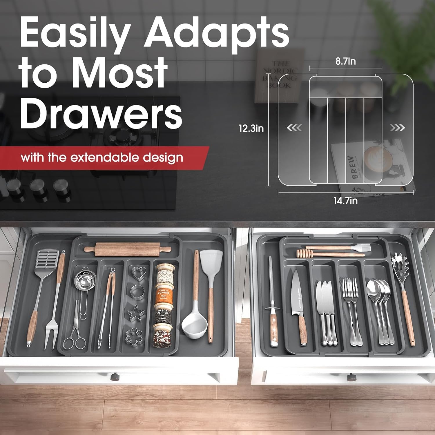 Expandable Silverware Drawer Organizer for Cutlery and Utensils, Black T725874