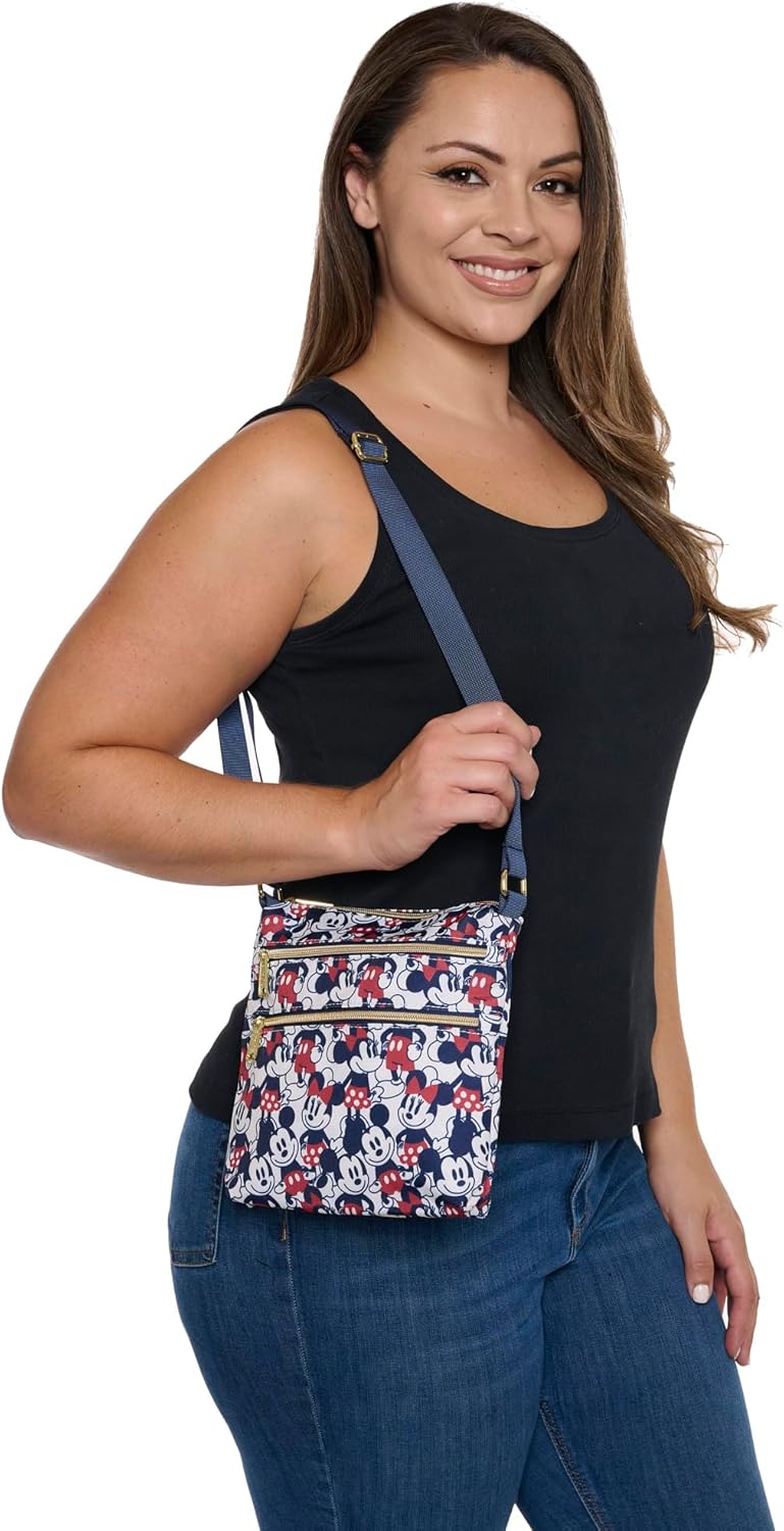 Mickey and Minnie Mouse Crossbody Purse Passport Bag Navy Nylon W901922