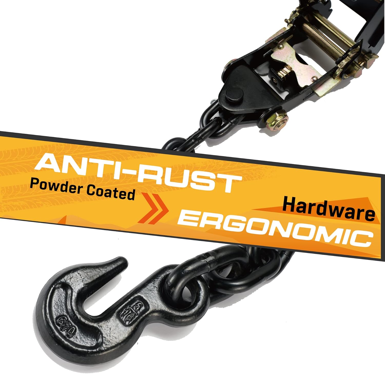 Ratchet Tie Down Straps with Chain Hooks 2" x 144' Heavy Duty for Truck & Trailer H161