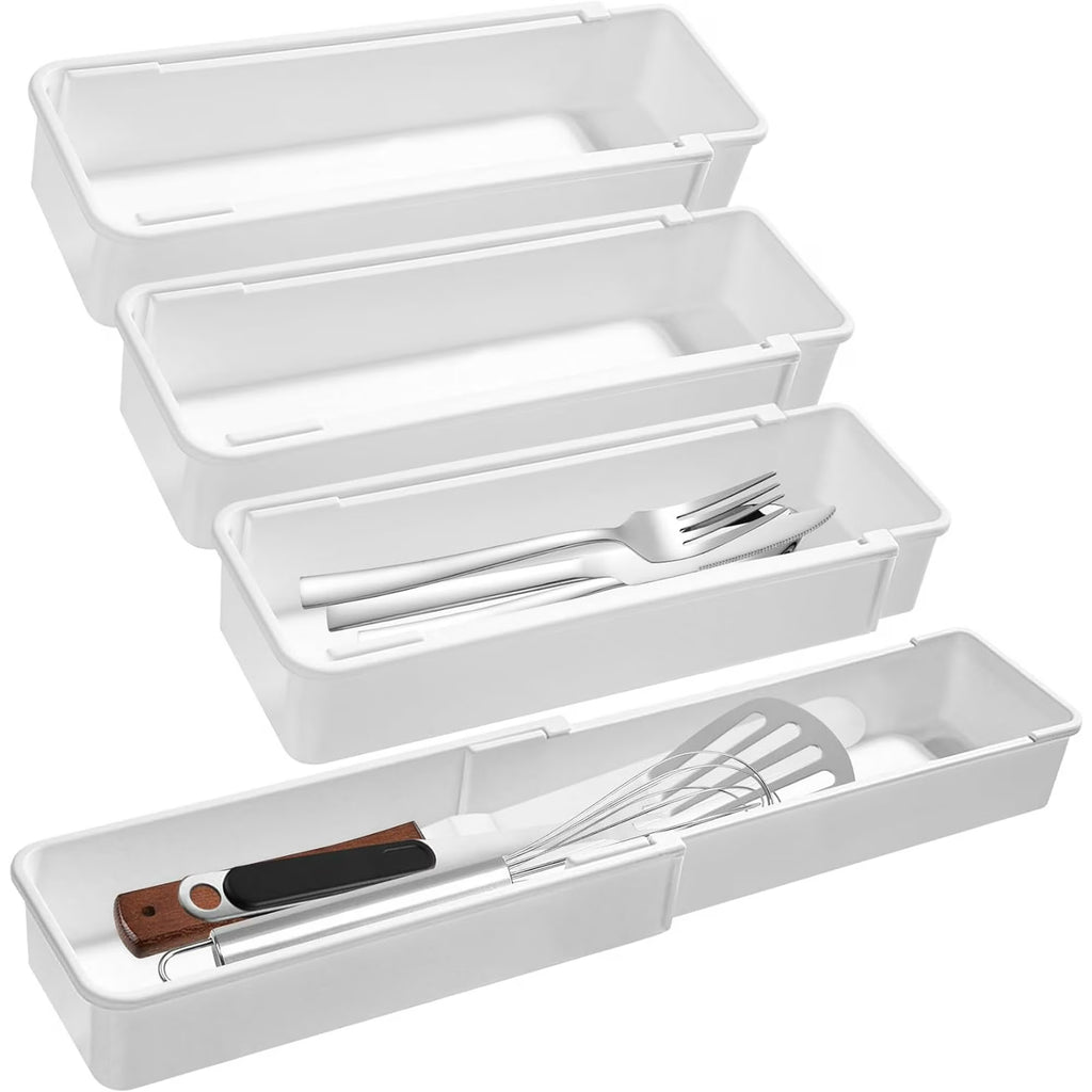 Drawer Organizers Set,Expandable Drawer Organizer Trays,Drawer Organizer Bins for Bedroom,Bathroom, Kitchen, Office (White,4pack)
