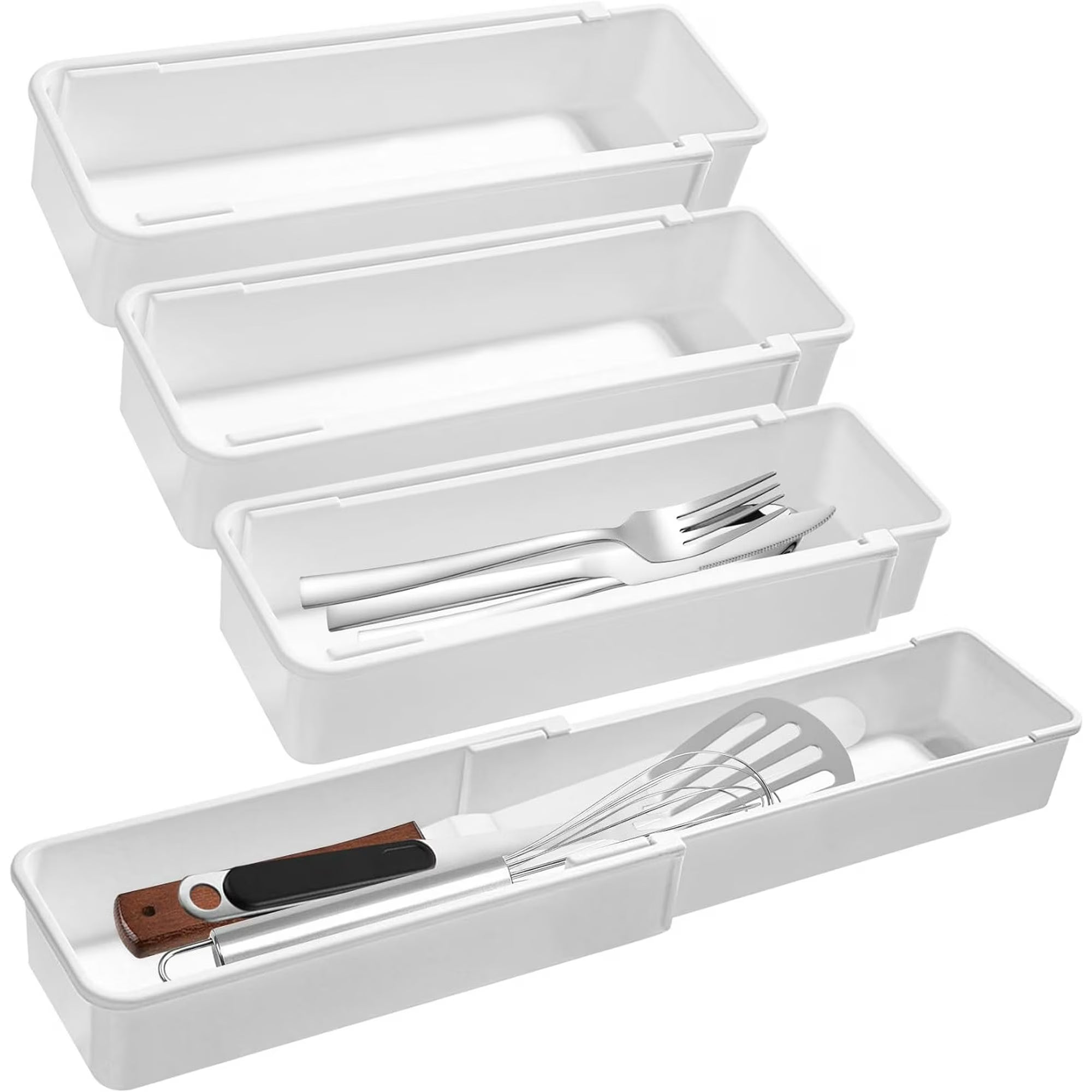 Drawer Organizers Set,Expandable Drawer Organizer Trays,Drawer Organizer Bins for Bedroom,Bathroom, Kitchen, Office (White,4pack)