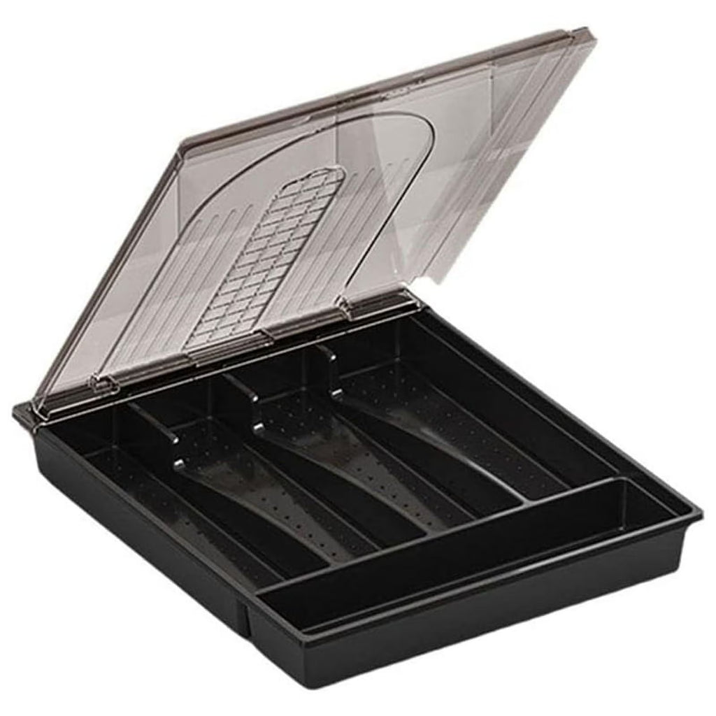 Organizer with Lid,Plastic Cutlery and Flatware Storage Box, Compartments Covered Utensil Tray for Kitchen Drawer B