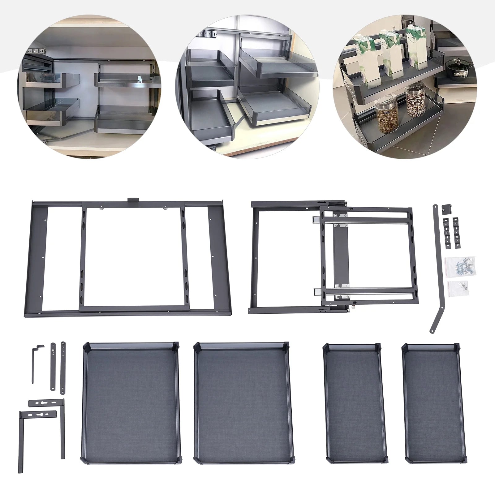 Corner Cabinet Pull Out Organizer, 2 Tier Swing Tray, Soft Close O7215