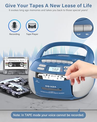 CD Player & Cassette Player Combo with Bluetooth, AM/FM Radio, Remote Control D908961