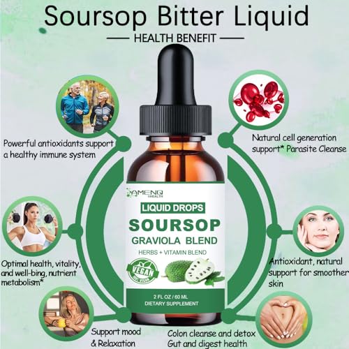Soursop Graviola Liquid Drops with Sea Moss, Elderberry, Vitamin C and Zinc, Immune Support, 2 Fl Oz C88618