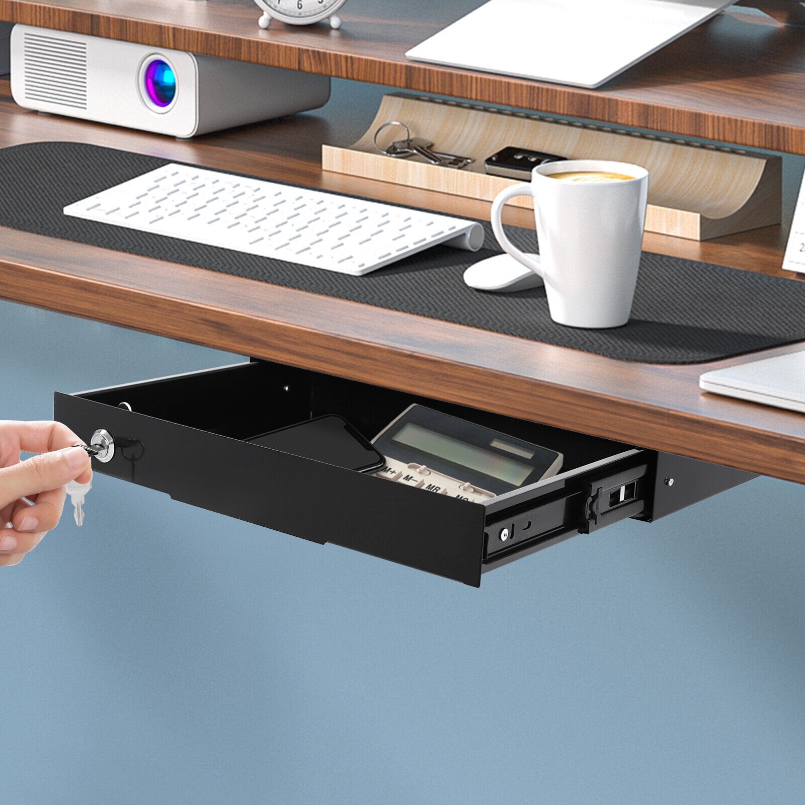 Under Desk Mounted Iron Drawer Storage with Keys E4804