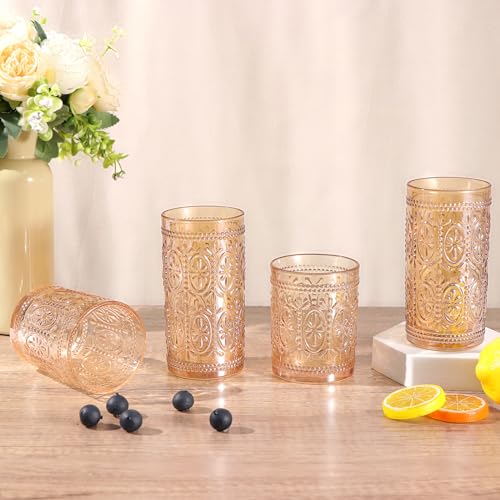 Pink Glassware Set of 4, Vintage Embossed Drinking Glasses P19887
