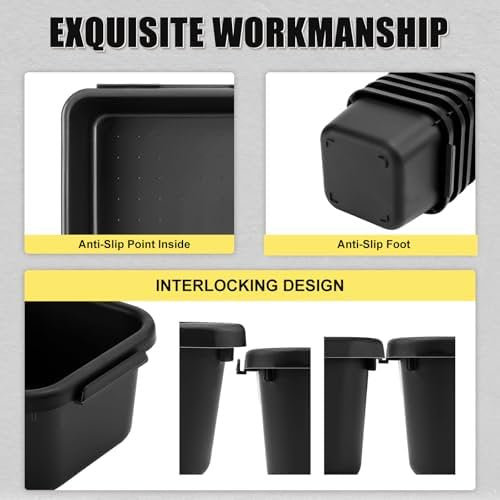 Tool Box Organizer Tray Divider, 60 Pack, 5 Sizes, Black Plastic Bins for Garage and Desk Storage X349