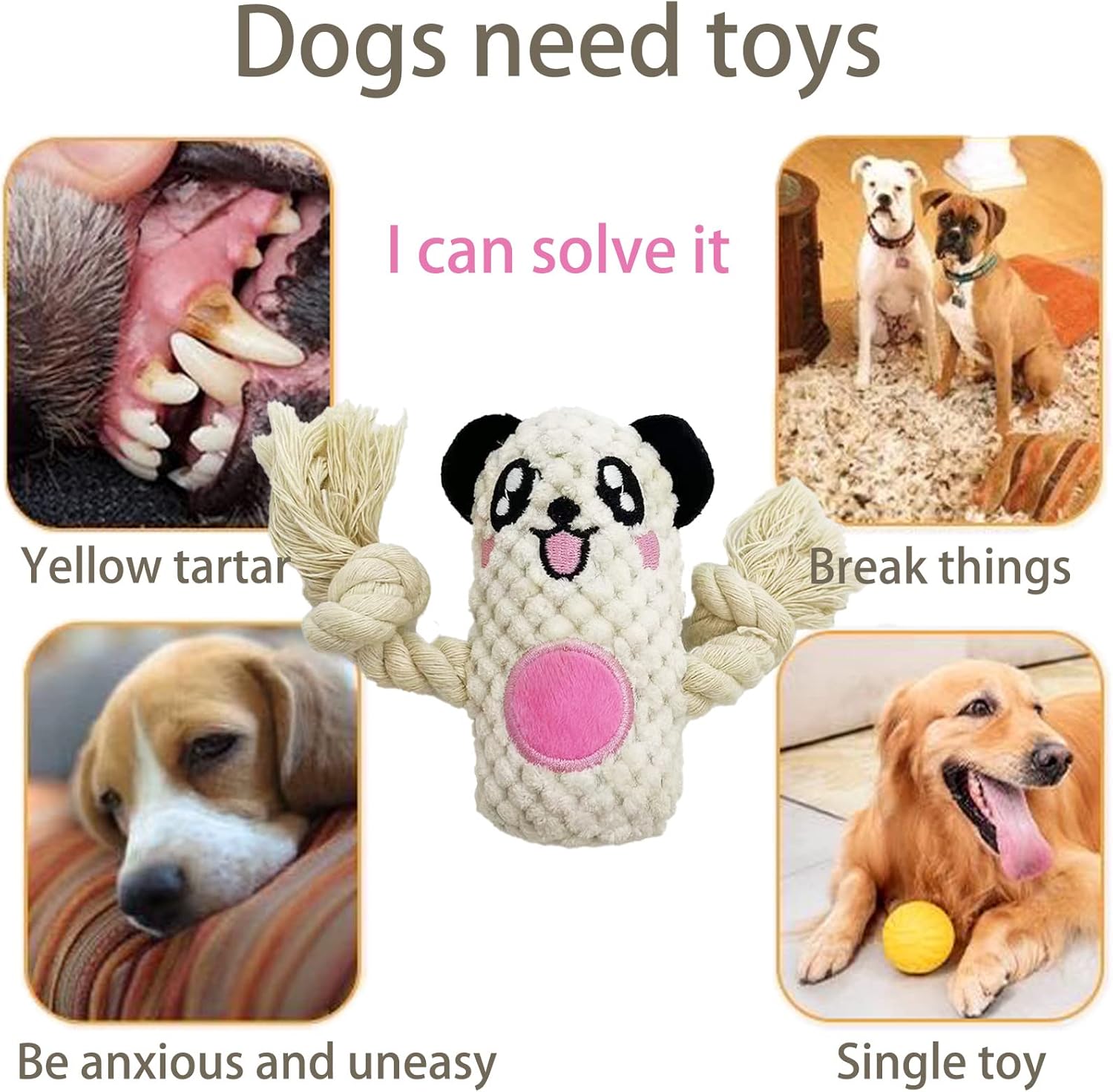 Squeak Plush Dog Toys, 6 Pack Cotton Rope Chew Toys for Puppy and Small Dogs A20076