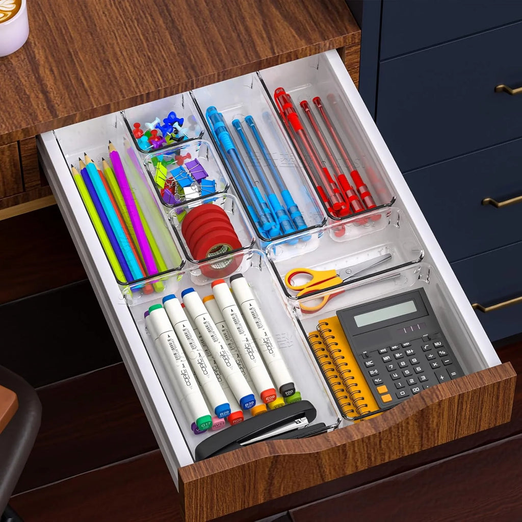 Clear Plastic Drawer Organizer Set, 4 Sizes for Bathroom, Office, Kitchen M3856