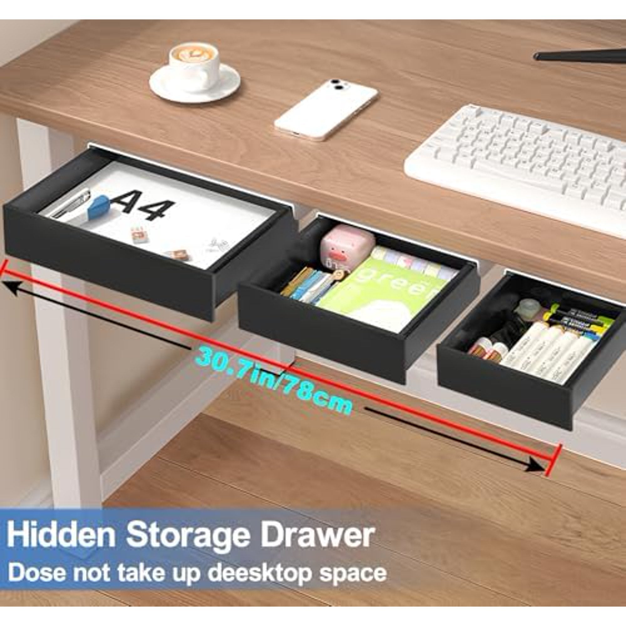 Under Desk Drawer Storage Organizer, 3 Pack Slide Out Adhesive Tray Q22056