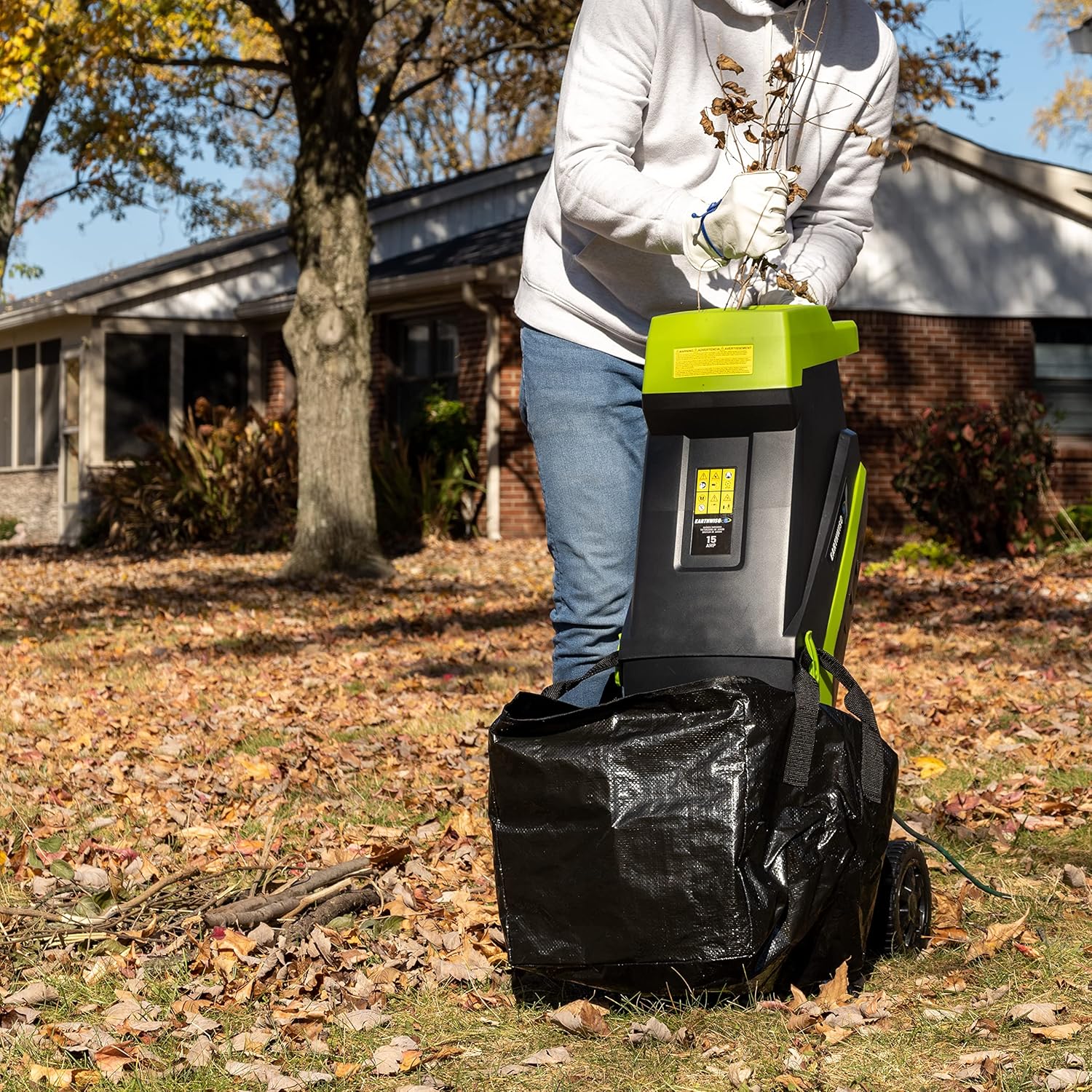 15-Amp Electric Corded Chipper/Shredder with Collection Bag R337969