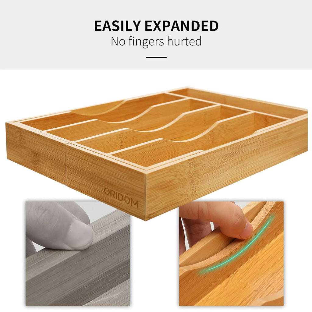 Bamboo Drawer Organizer for Cutlery and Utensils, Expandable Silverware Tray M89321