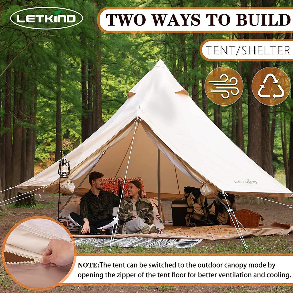 Canvas Bell Tent with Stove Jack, 4 Season Waterproof Camping Tent for Glamping M961371