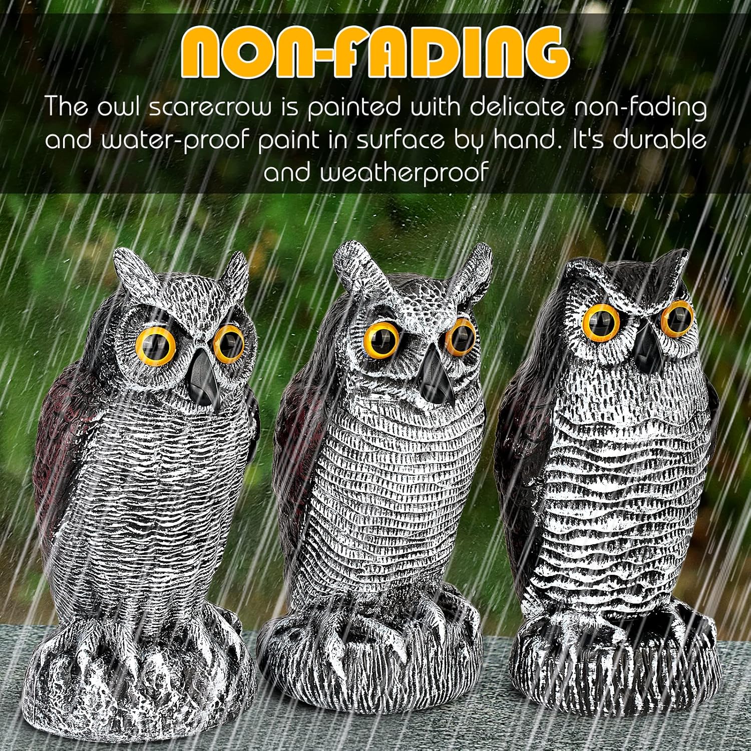 3-Pack Weatherproof Owl Decoys for Bird Deterrent R172598
