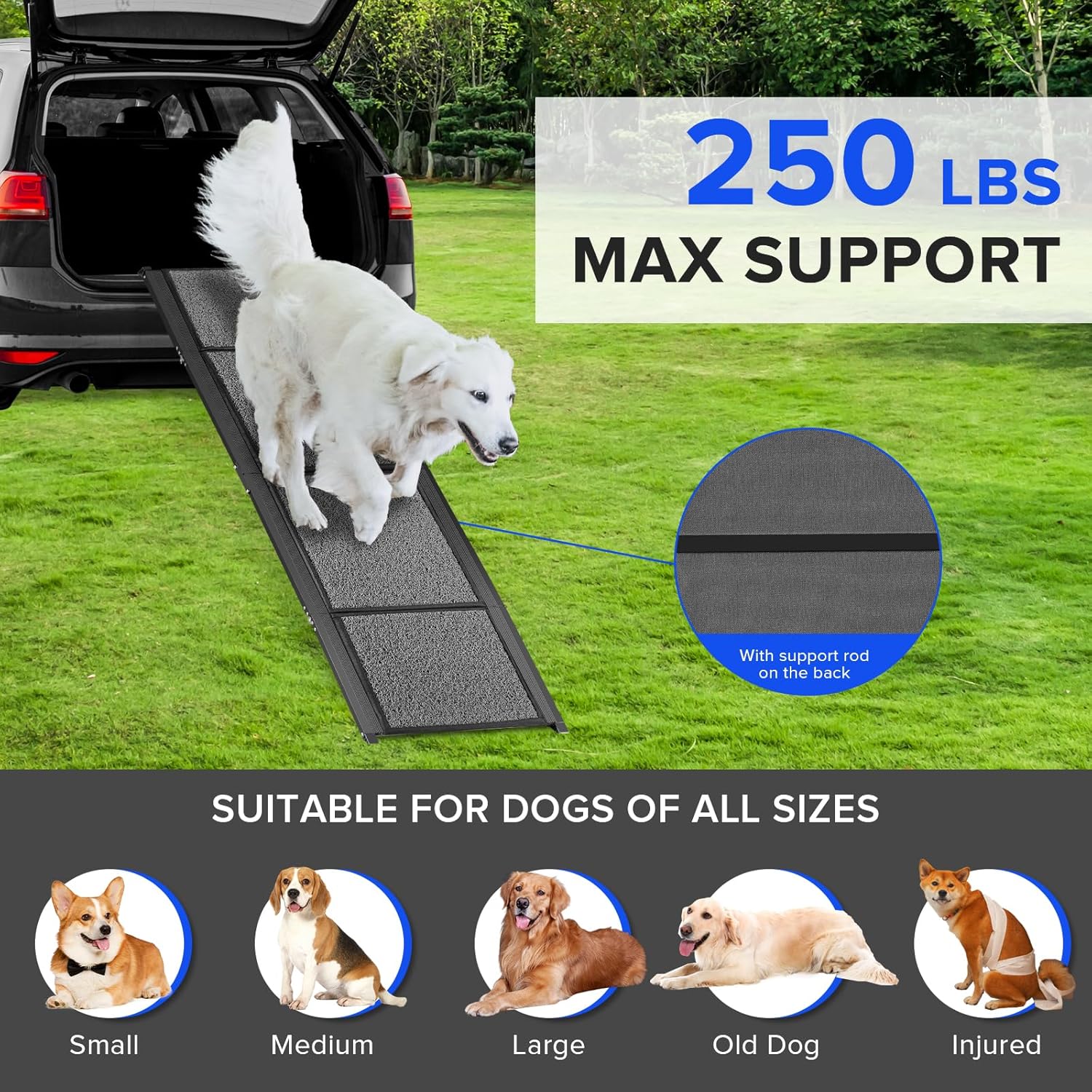 Foldable Dog Car Ramp for Large Dogs, Non-Slip Surface, Portable V38500