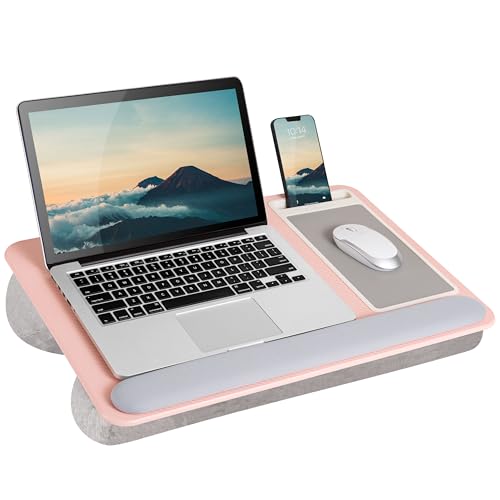 LAPGEAR Home Office Pro Lap Desk with Wrist Rest, Mouse Pad, and Phone Holder - Pink - Fits up to 15.6 Inch Laptops - Style No. 91604
