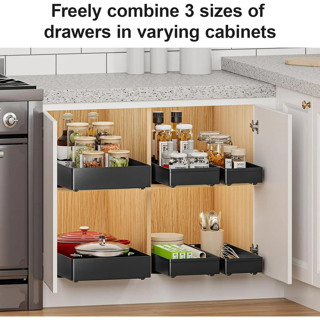Pull Out Cabinet Organizer, 15.7" Deep, 3 Pack, Black Q941413
