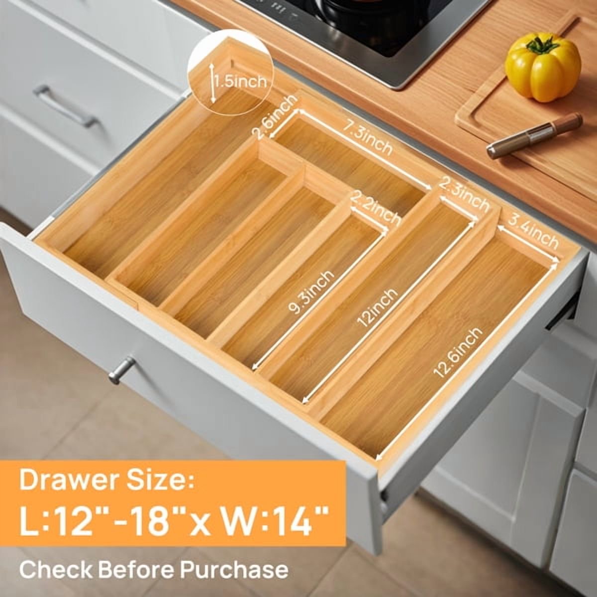 Bamboo Drawer Organizer for Cutlery and Kitchen Storage O939