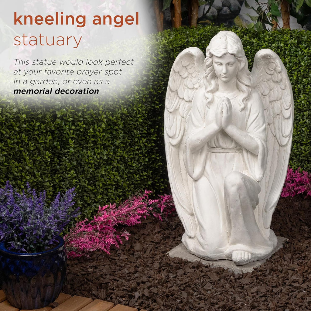 Kneeling Praying Angel Statue, White P6788