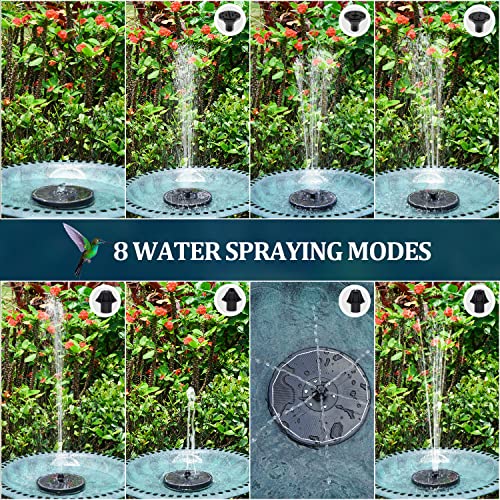 Solar Bird Bath Fountain with LED Lights, 8 Spray Modes for Garden X272242