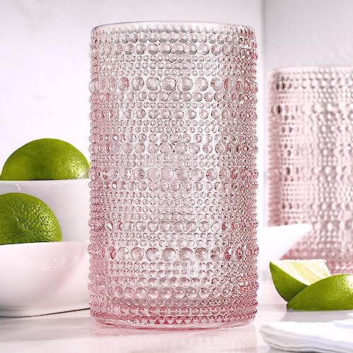 Hobnail Drinking Glasses, Blue Vintage Glassware Set, Set of 4, 13 oz Cocktail Glasses M698