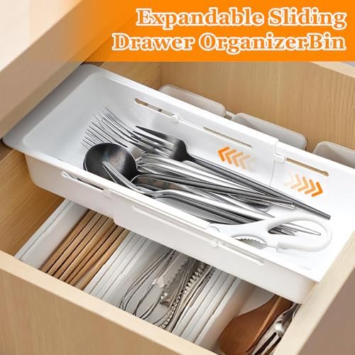 Hanging Expandable Drawer Organizer with Sliding Storage Trays, White D39936