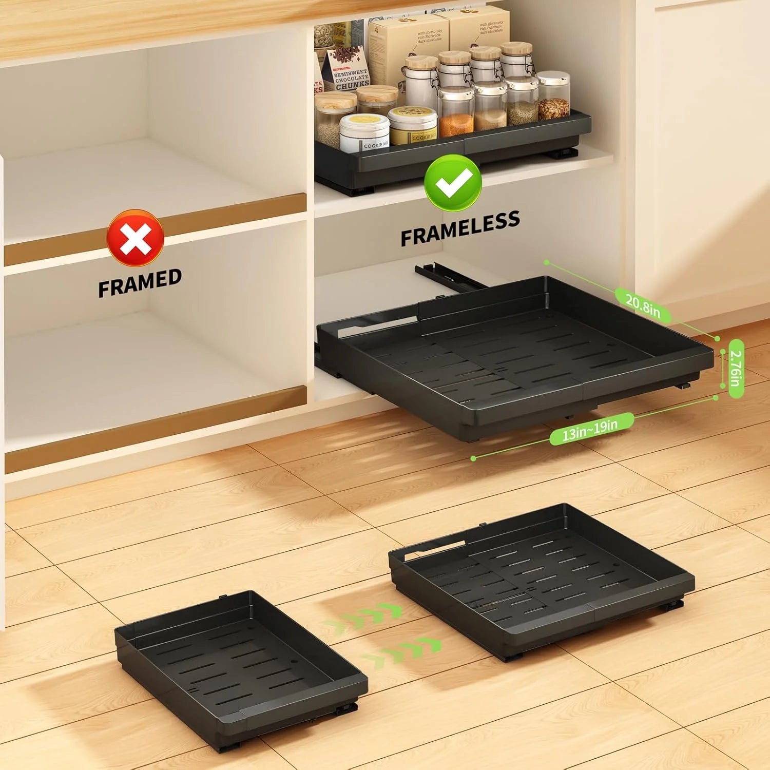 2 Pack Expandable Pull Out Cabinet Organizers, Slide Out Drawers for Kitchen Storage V1684