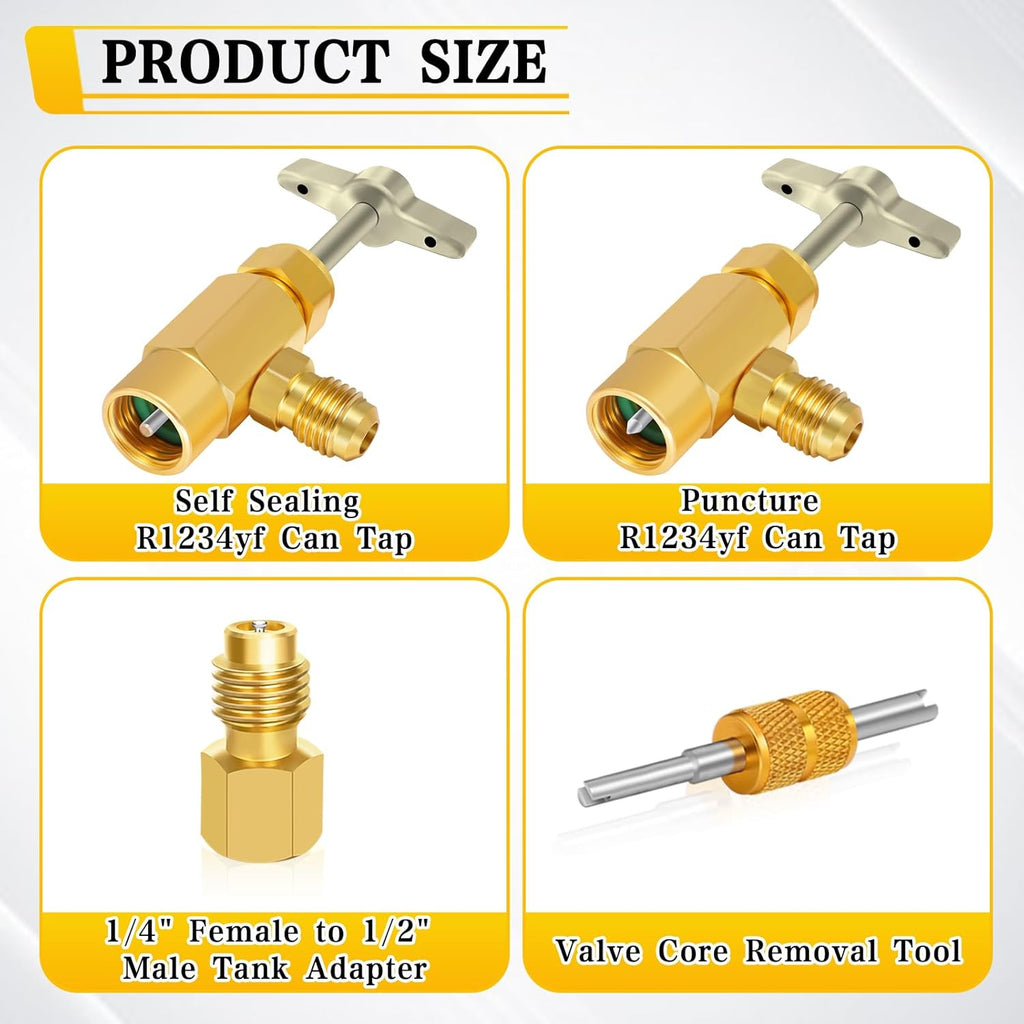 R1234YF Can Tap Valve with Valve Core Removal Tool for Car A/C Refrigerant Refilling O409
