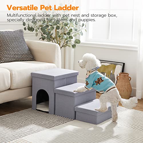 Dog Stairs with Storage, Foldable Steps for High Bed or Couch, 3 Steps, Gray H25353