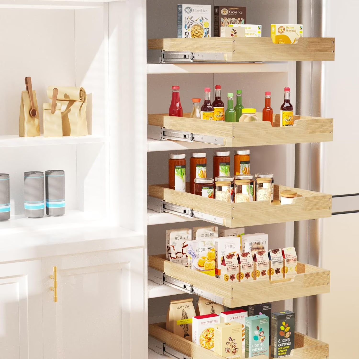 Wood Pull Out Cabinet Organizer 14W x 21D, Heavy-Duty Sliding Drawers for Inside Cabinets Storage and Organization for Kitchen, Pantry, Bathroom