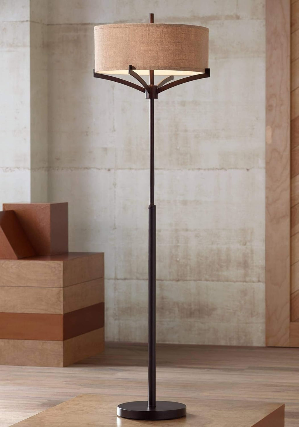 Mid Century Floor Lamp 62" Tall with Drum Shade P2330