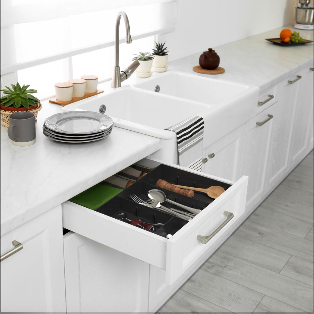 Adjustable Drawer Organizer Tray, 9 Compartments, Black F942948